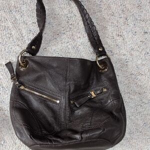 B. Makowsky Dark Brown Leather Shoulder Bag